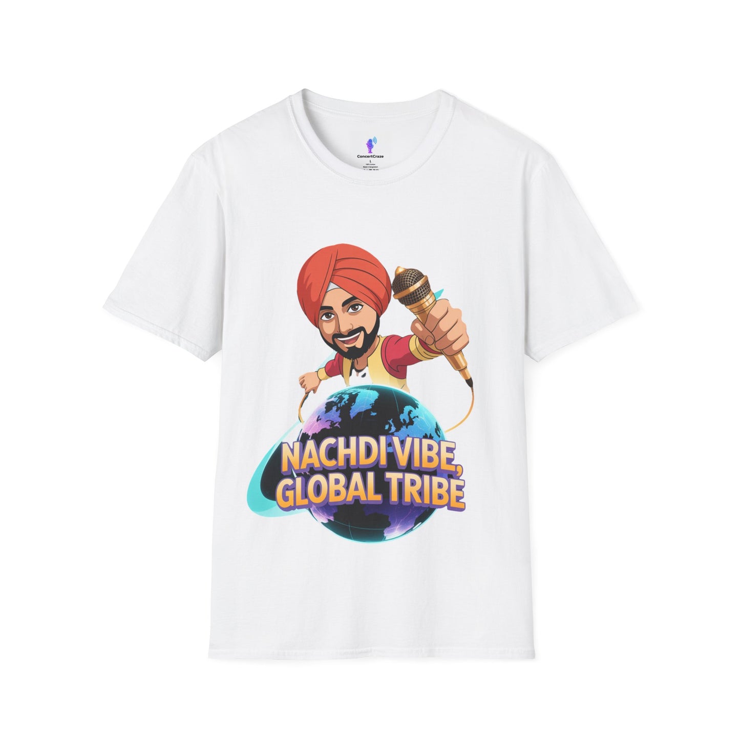 T-Shirt Anime Punjabi Character Glowing Mic Nachdi Vibe Global Tribe