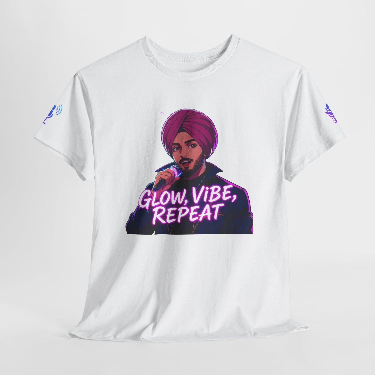 Anime Punjabi Singer Tee - Glow Vibe Repeat Neon Font Shirt