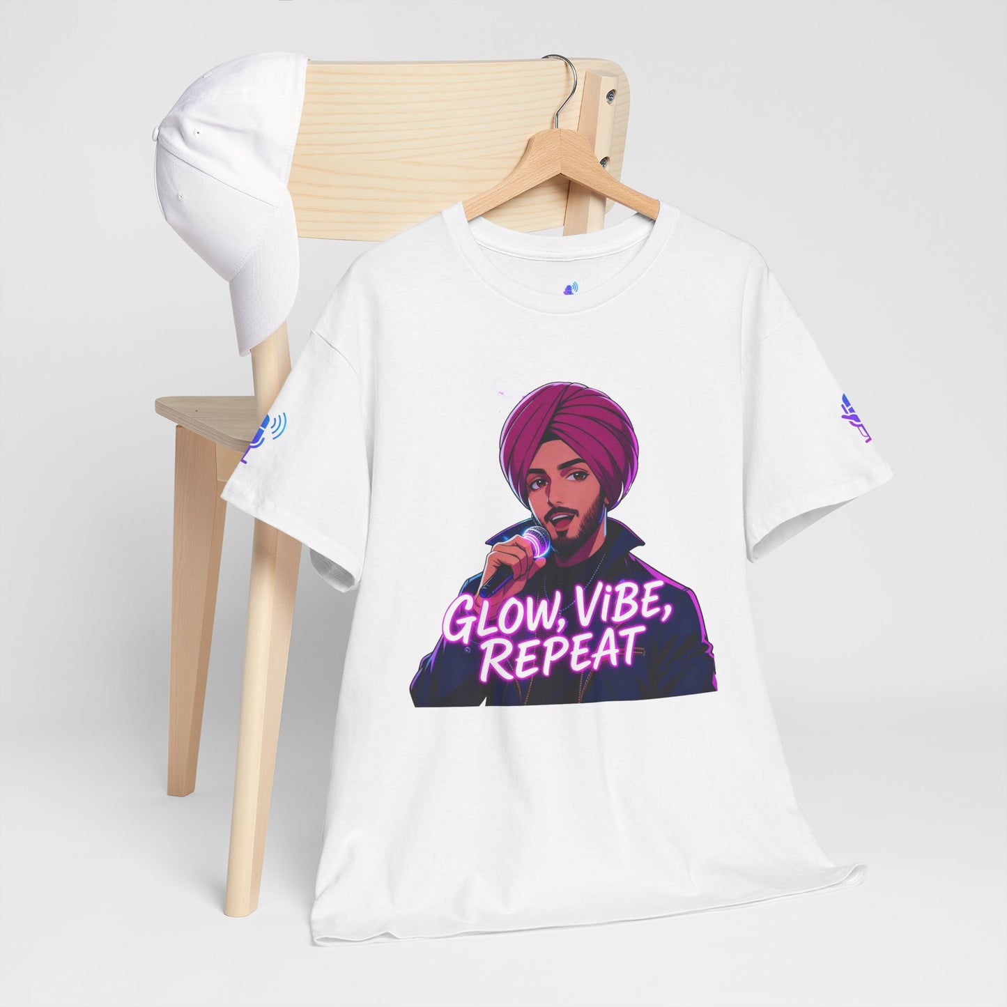 Anime Punjabi Singer Tee - Glow Vibe Repeat Neon Font Shirt