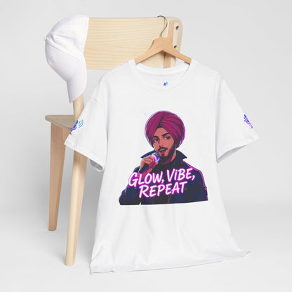 Anime Punjabi Singer Tee - Glow Vibe Repeat Neon Font Shirt
