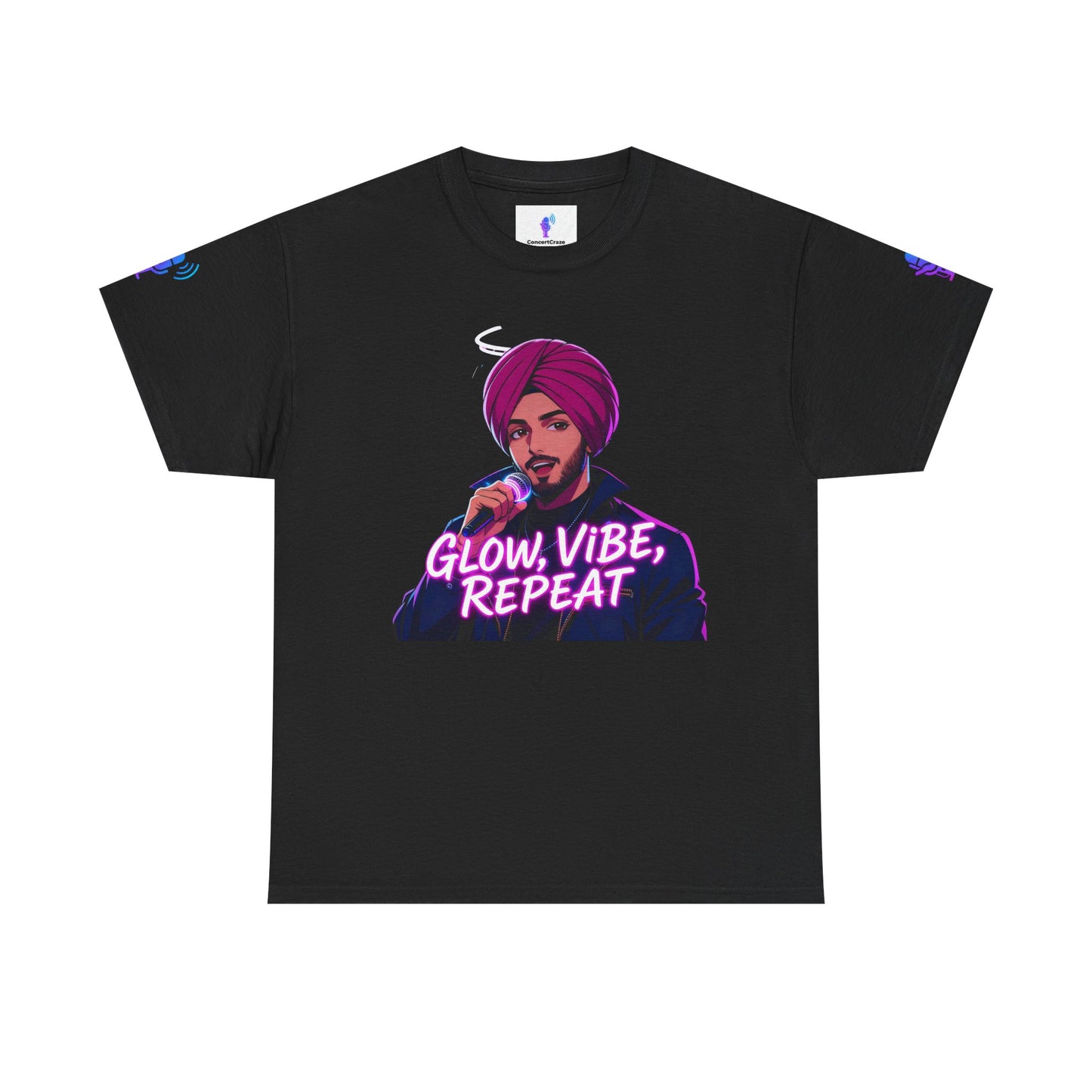 Anime Punjabi Singer Tee - Glow Vibe Repeat Neon Font Shirt