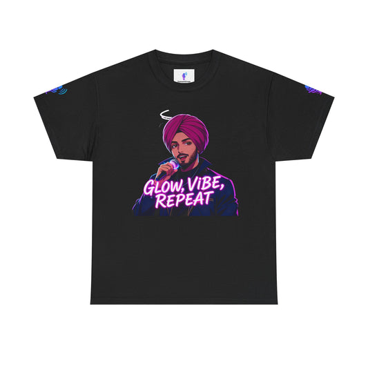 Anime Punjabi Singer Tee - Glow Vibe Repeat Neon Font Shirt