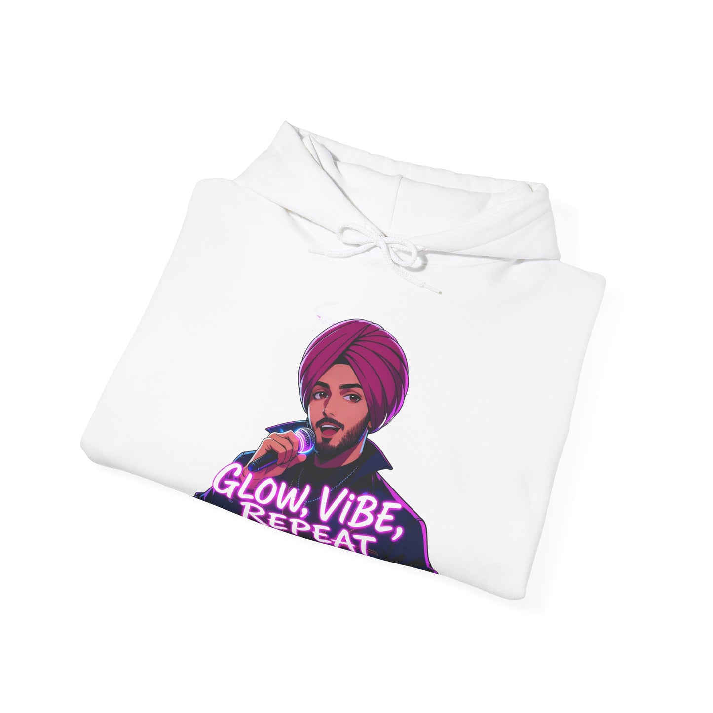 Glow Vibe Repeat Hoodie, Trendy Unisex Sweatshirt, Casual Streetwear, Gift for Music Lovers, Fun Fashion for All Occasions