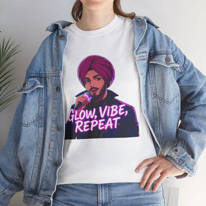 Anime Punjabi Singer Tee - Glow Vibe Repeat Neon Font Shirt