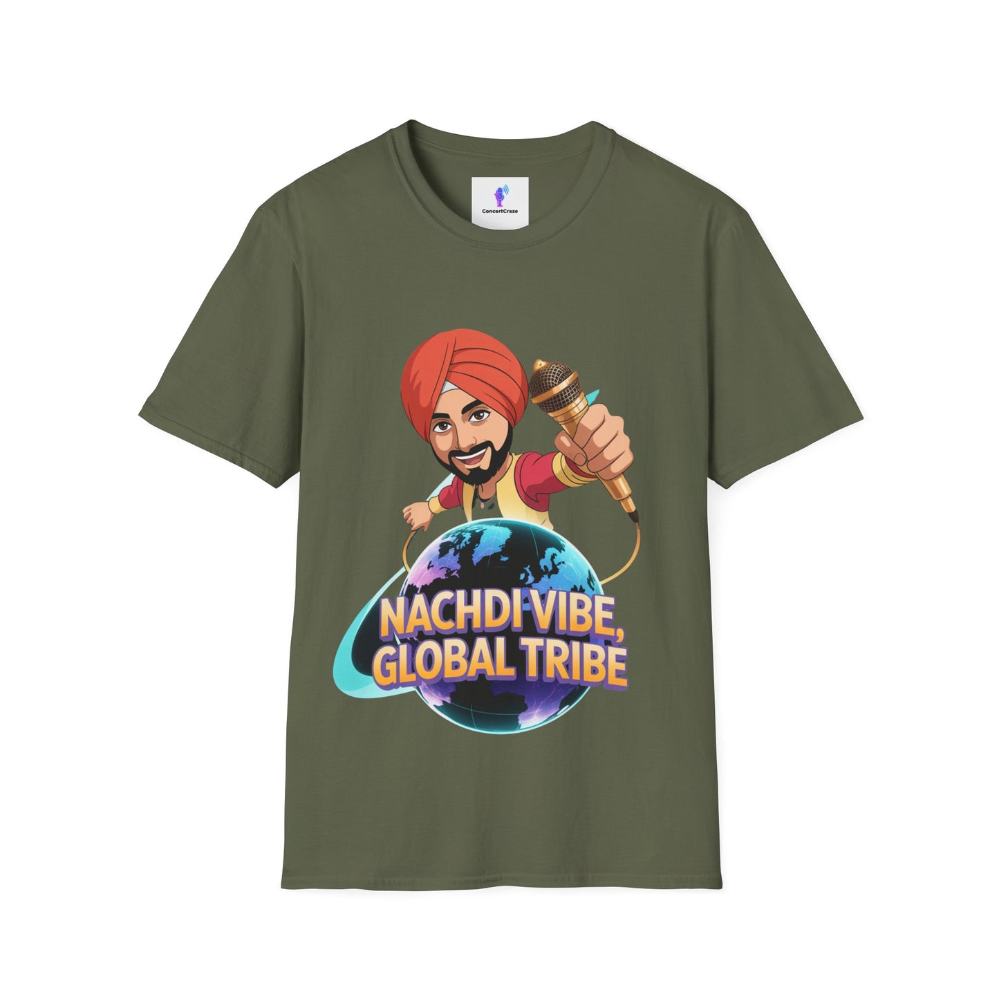 T-Shirt Anime Punjabi Character Glowing Mic Nachdi Vibe Global Tribe