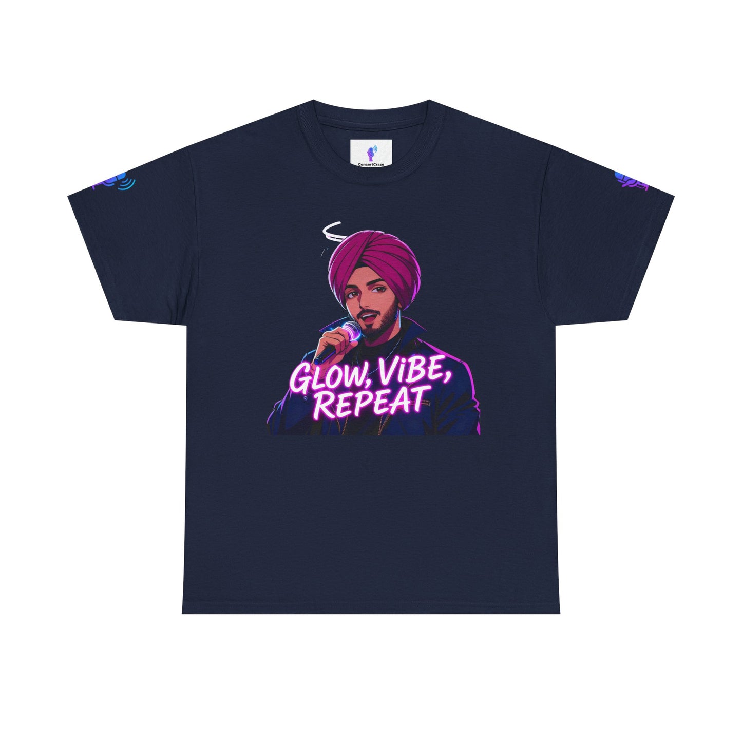 Anime Punjabi Singer Tee - Glow Vibe Repeat Neon Font Shirt