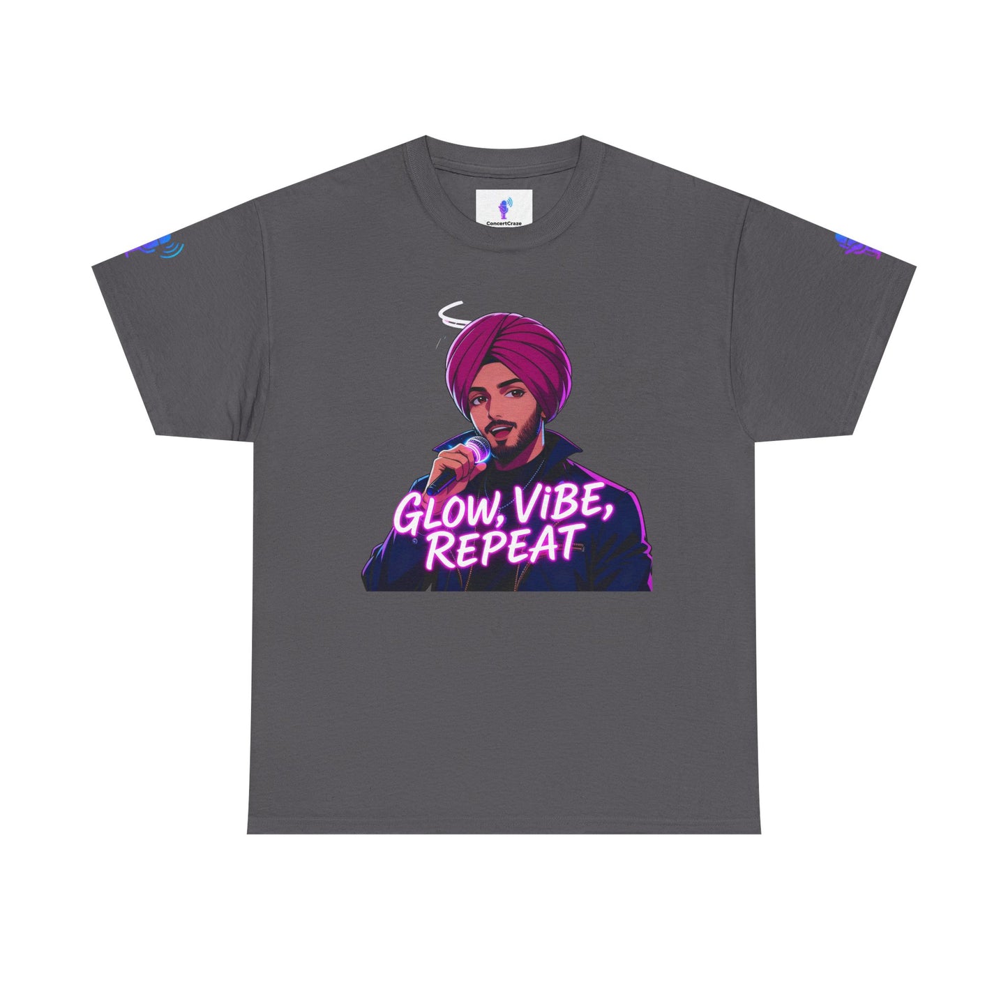 Anime Punjabi Singer Tee - Glow Vibe Repeat Neon Font Shirt