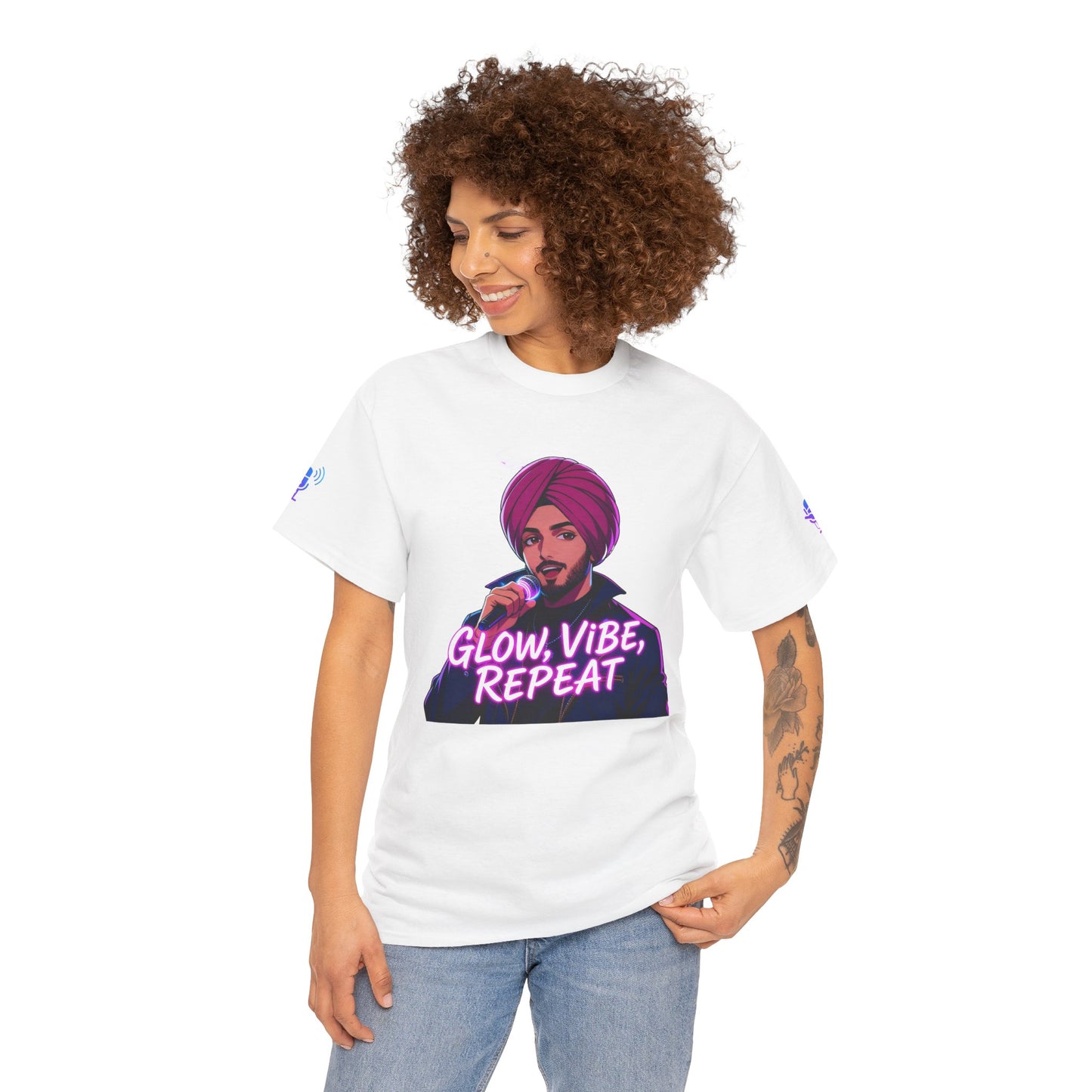 Anime Punjabi Singer Tee - Glow Vibe Repeat Neon Font Shirt