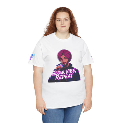 Anime Punjabi Singer Tee - Glow Vibe Repeat Neon Font Shirt