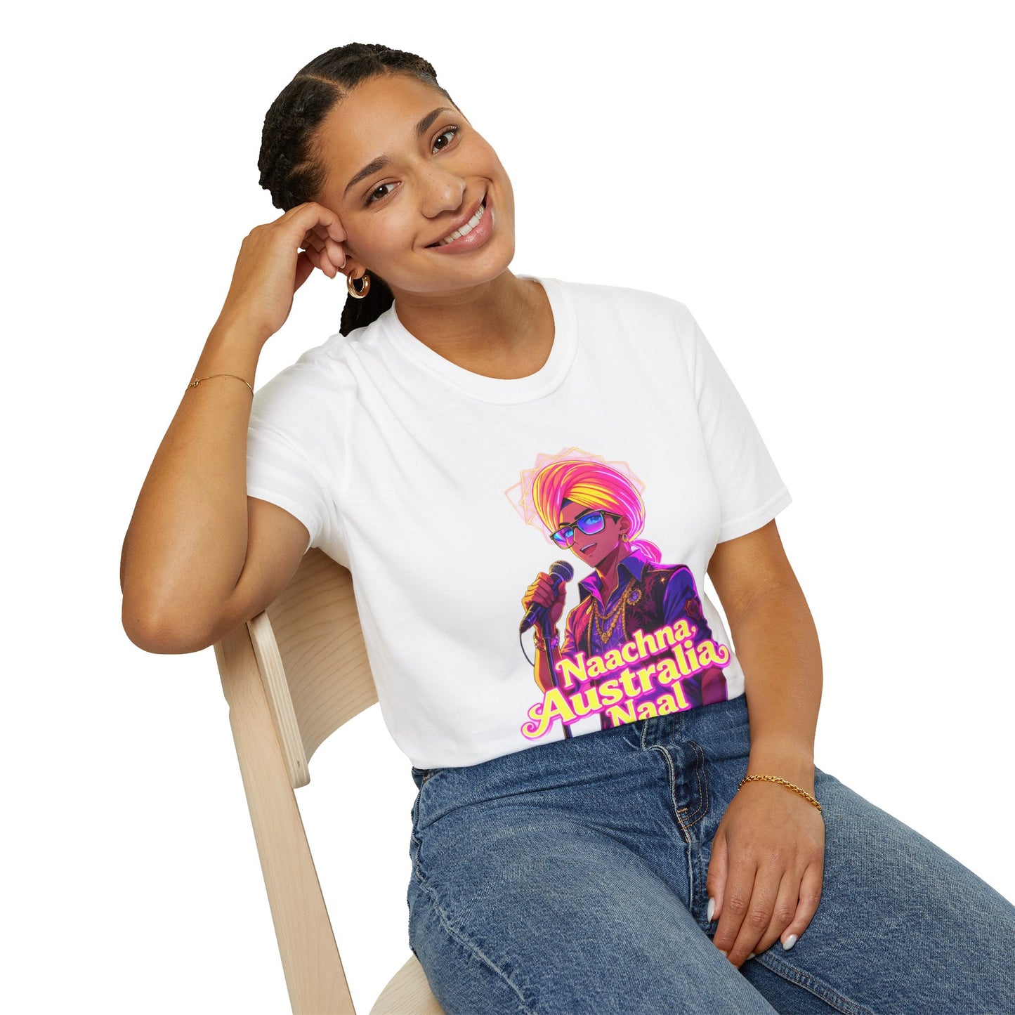 Neon Punjabi T-Shirt with 'Naachna Australia Naal' Design