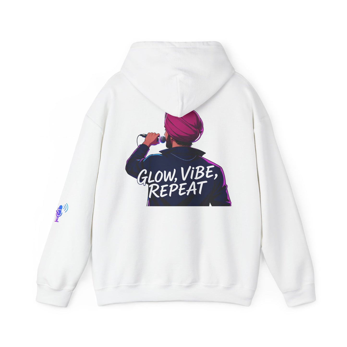 Glow Vibe Repeat Hoodie, Trendy Unisex Sweatshirt, Casual Streetwear, Gift for Music Lovers, Fun Fashion for All Occasions