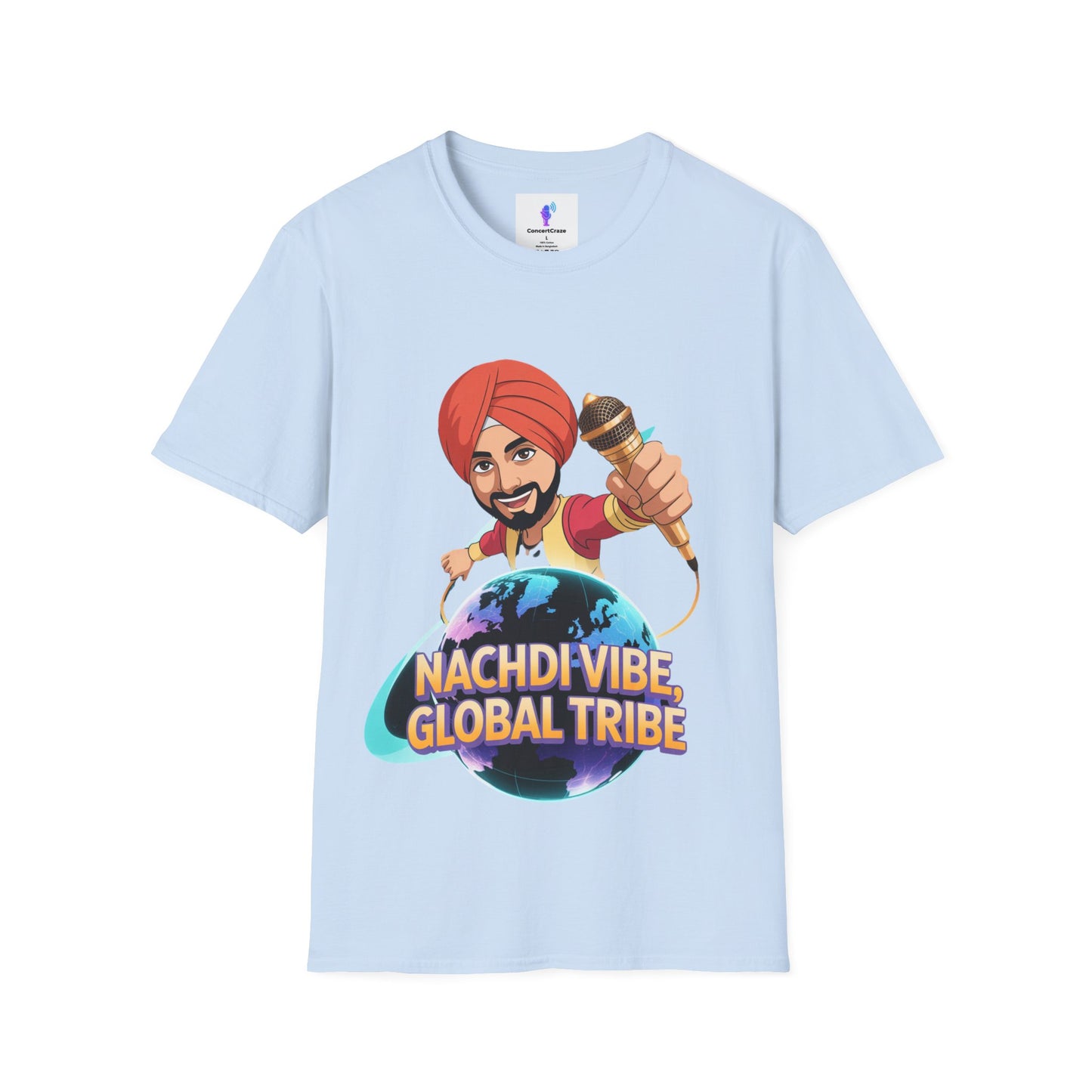 T-Shirt Anime Punjabi Character Glowing Mic Nachdi Vibe Global Tribe