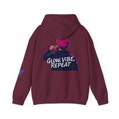 Glow Vibe Repeat Hoodie, Trendy Unisex Sweatshirt, Casual Streetwear, Gift for Music Lovers, Fun Fashion for All Occasions