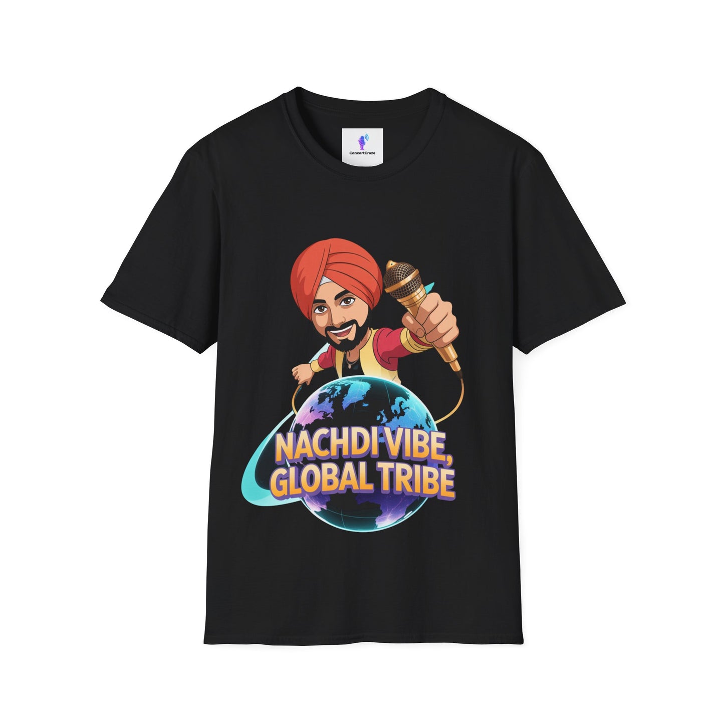 T-Shirt Anime Punjabi Character Glowing Mic Nachdi Vibe Global Tribe