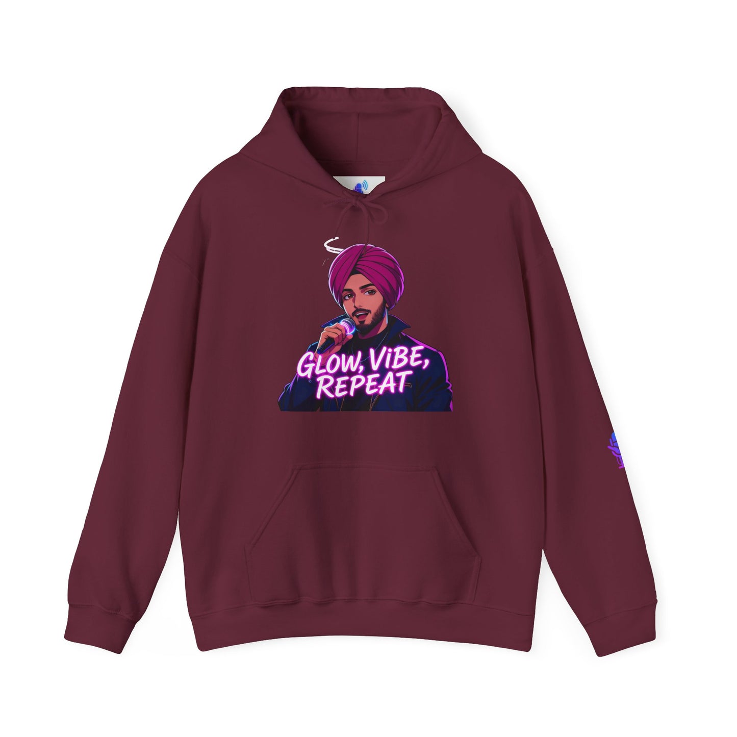 Glow Vibe Repeat Hoodie, Trendy Unisex Sweatshirt, Casual Streetwear, Gift for Music Lovers, Fun Fashion for All Occasions