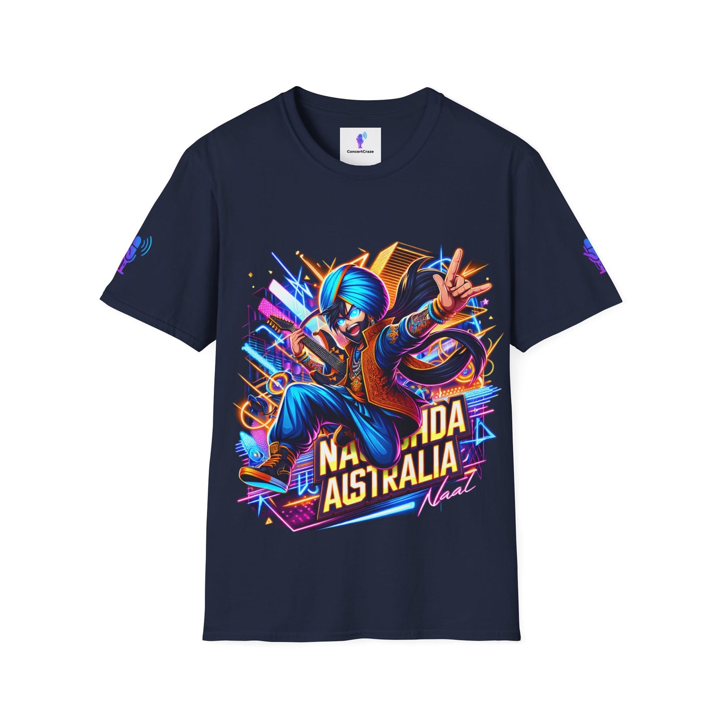 T-Shirt Anime Punjabi Rockstar Nachda Australia Naal Neon Lights