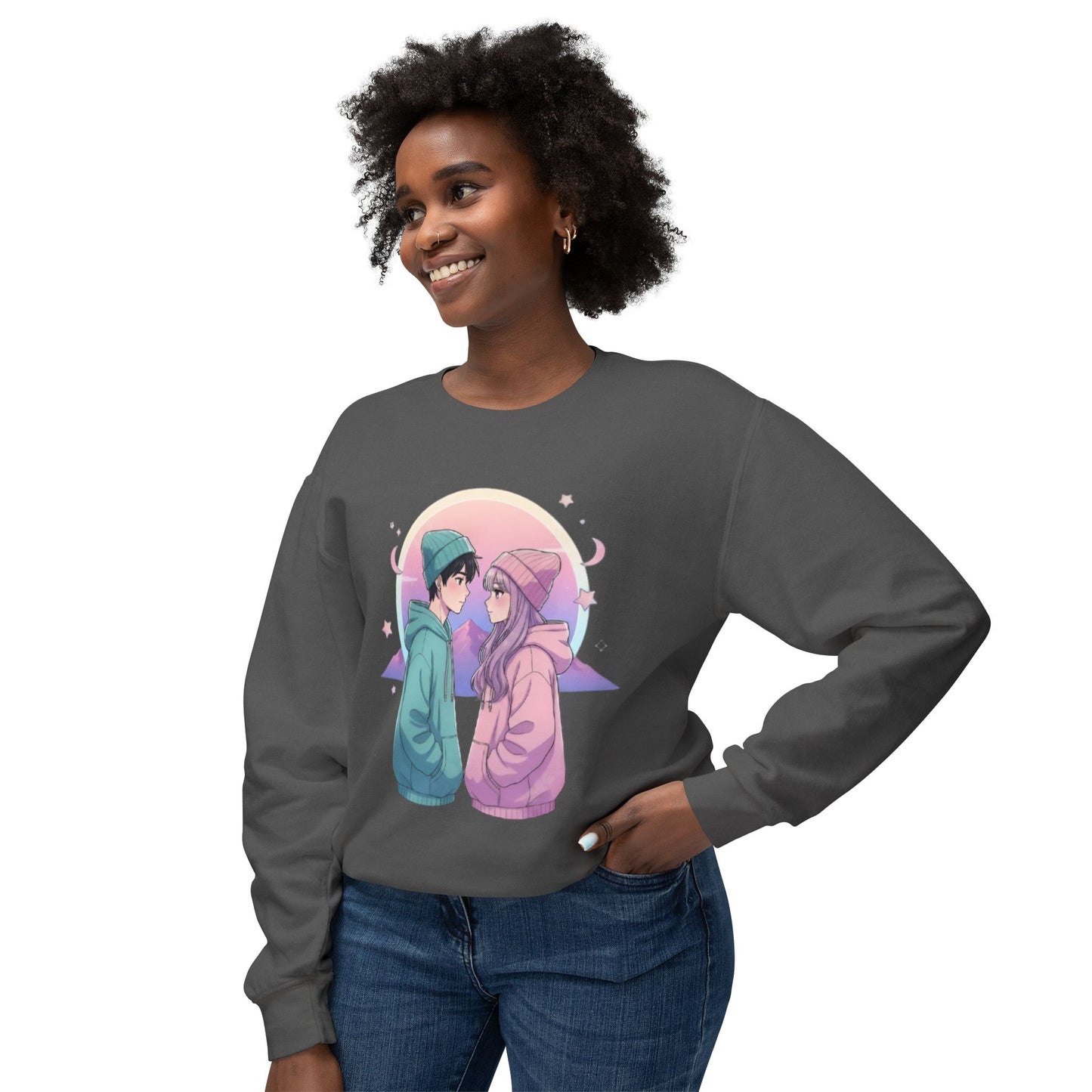 Couples Love Graphic Sweatshirt - Unisex Lightweight Crewneck