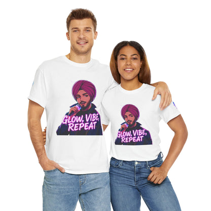 Anime Punjabi Singer Tee - Glow Vibe Repeat Neon Font Shirt