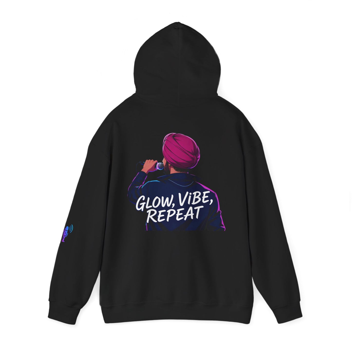 Glow Vibe Repeat Hoodie, Trendy Unisex Sweatshirt, Casual Streetwear, Gift for Music Lovers, Fun Fashion for All Occasions