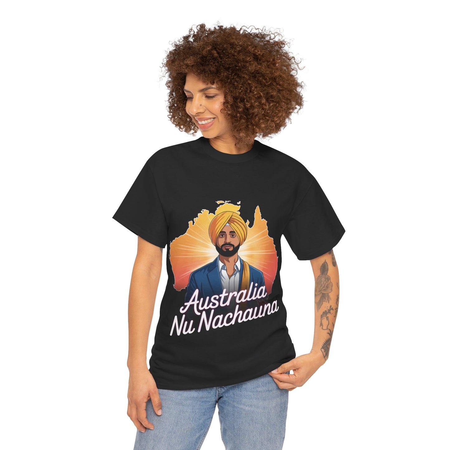 T-Shirt Anime Style Punjabi Singer Australia Map Neon Font Tee